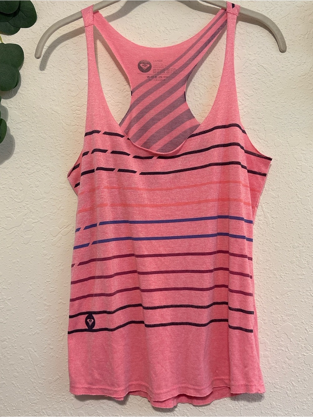 Y2K Roxy Preppy Pink Striped Racerback Tank Top💕 - Picture 2 of 5